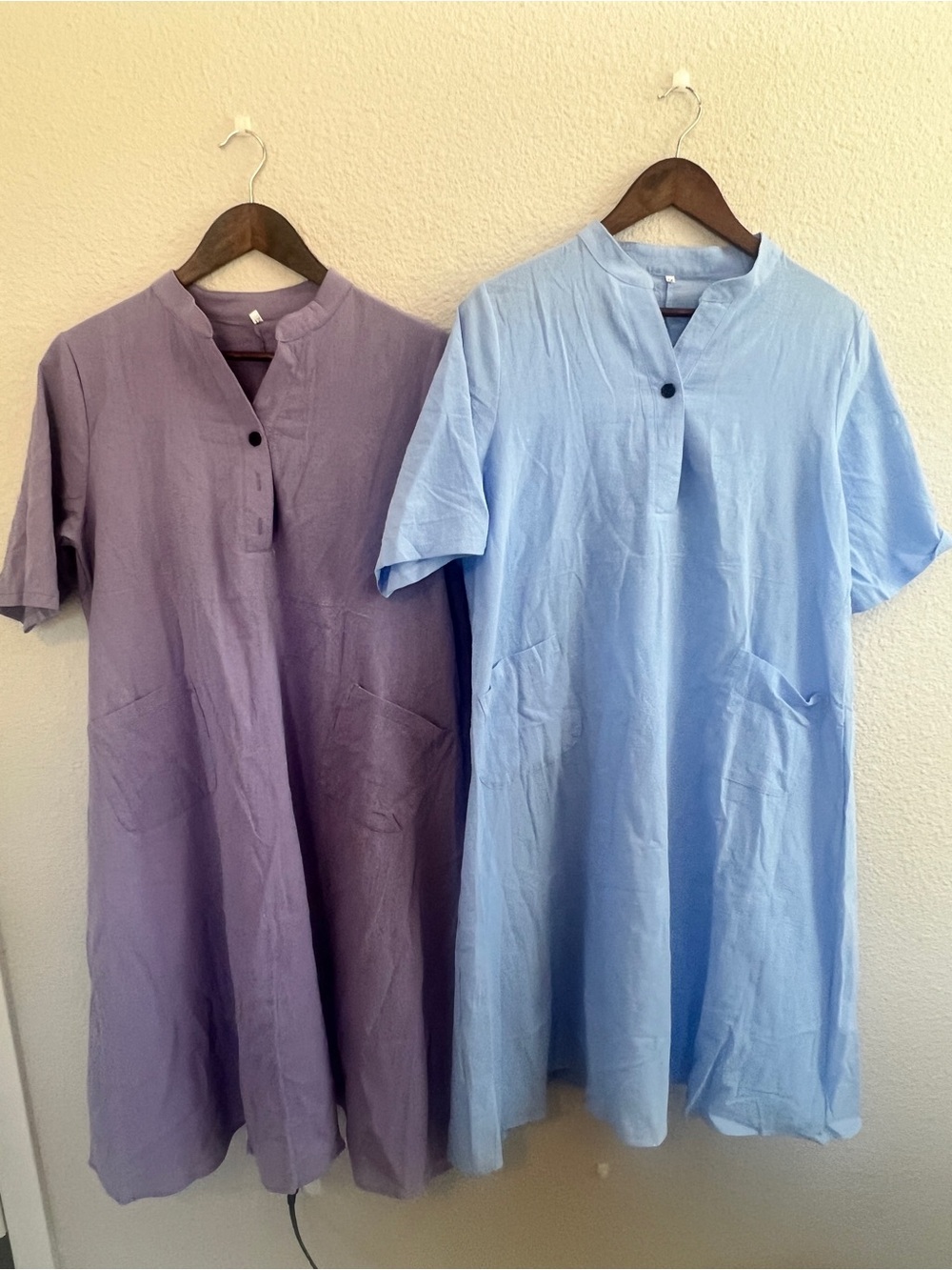 2 New Cotton Linen Dresses XL Blue Purple Loose Midi Pockets